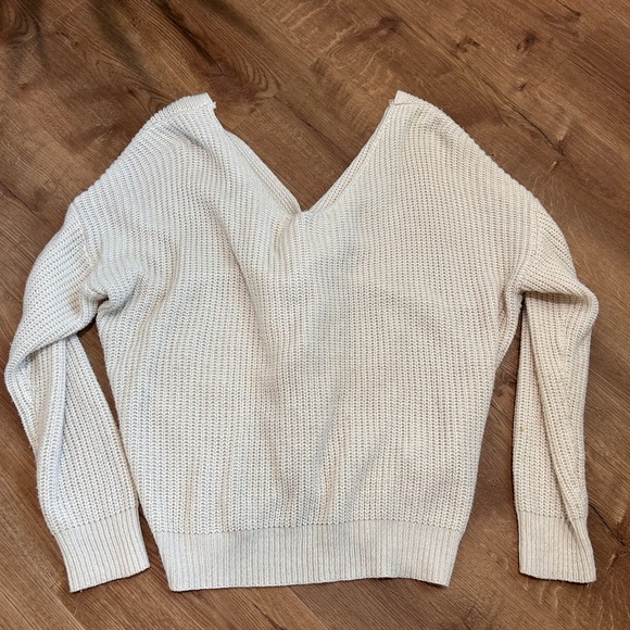 Creamy White Twisted Back Drop Shoulder Sweater - Size Large - Picture 4 of 6